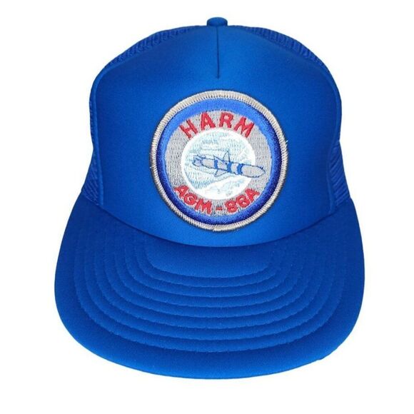 Vintage AGM-88A Harm Missile Trucker Hat Mens One Size Blue 80s Snapback Cap - Picture 1 of 8